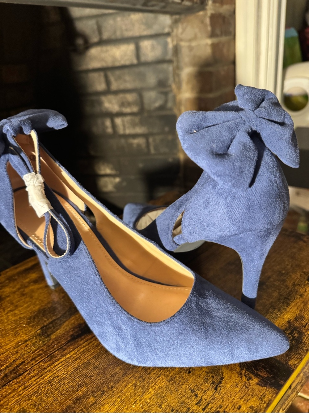 Navy Suede Pointed-Toe Stiletto Heels with Back Bow